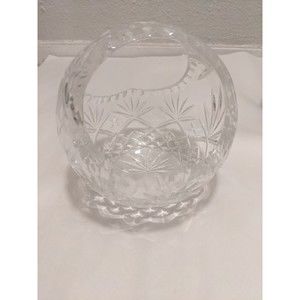Vintage Handcut Full Lead Crystal Cut Glass Round Basket Bride Dish Candy Handle